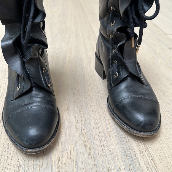Valentino leather ruffle combat boot - Picture 10 of 12